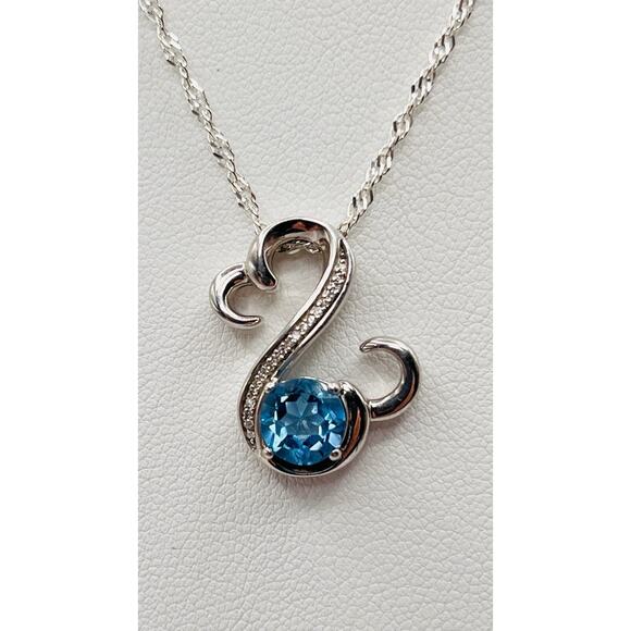 Designer JWBR Silver 925 Blue Topaz Moissanaite Heart Pendant Twist Rope Chain - Picture 7 of 10